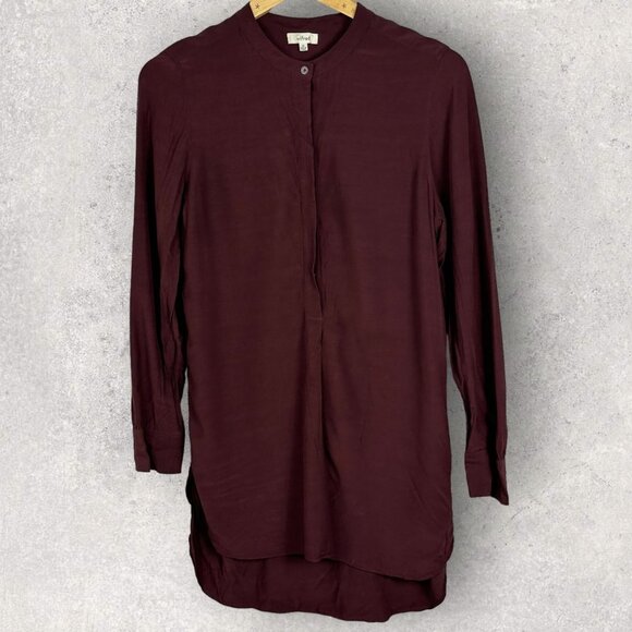 Aritzia Wilfred Burgundy Wine High Low Blouse Tunic Dress Size XS Long Sleeve - Picture 8 of 12